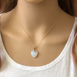 14K Solid Gold Heart Pendant Dainty Necklace